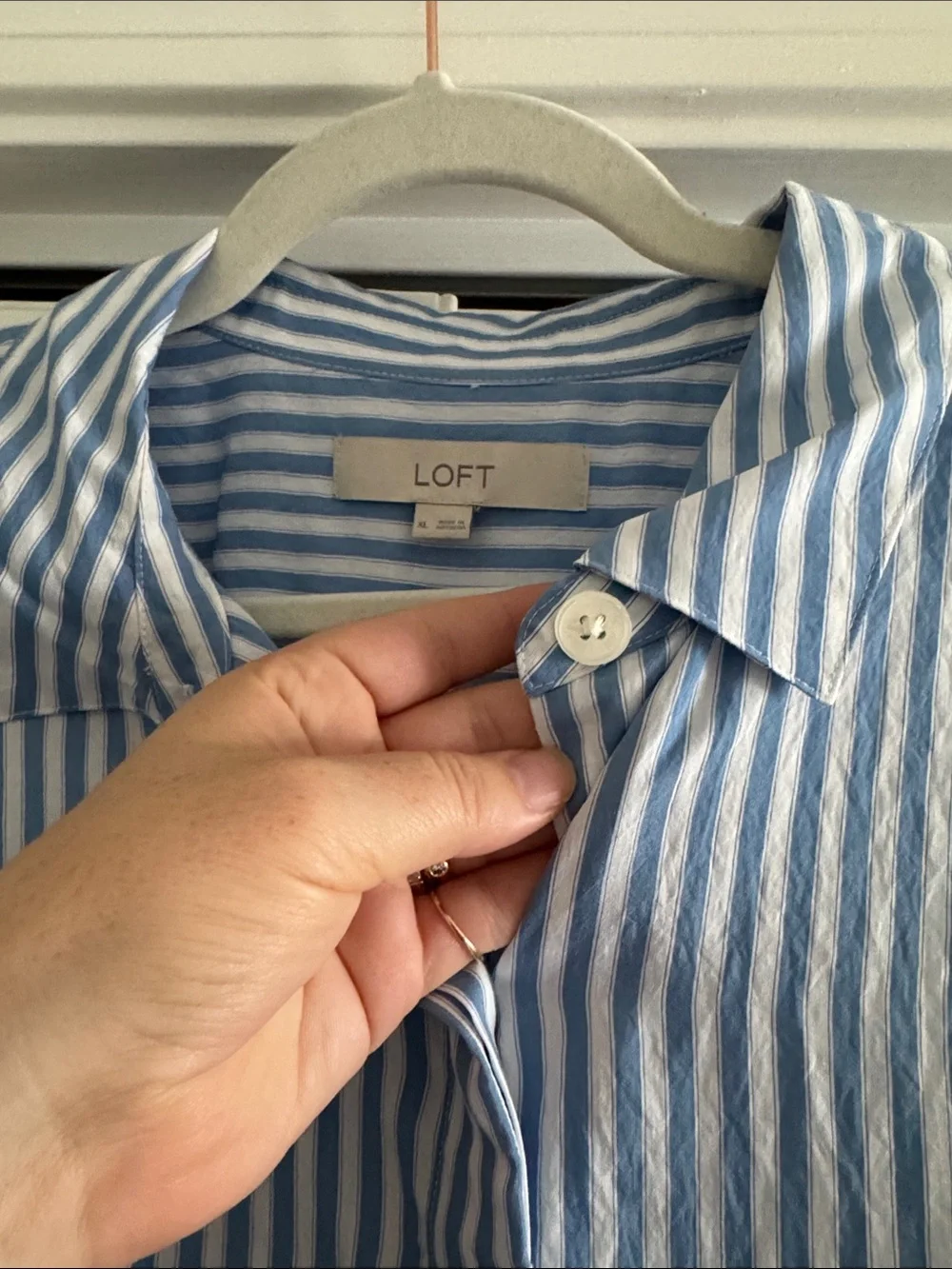 LOFT Striped Asymmetrical Side Tie Tunic Shirt